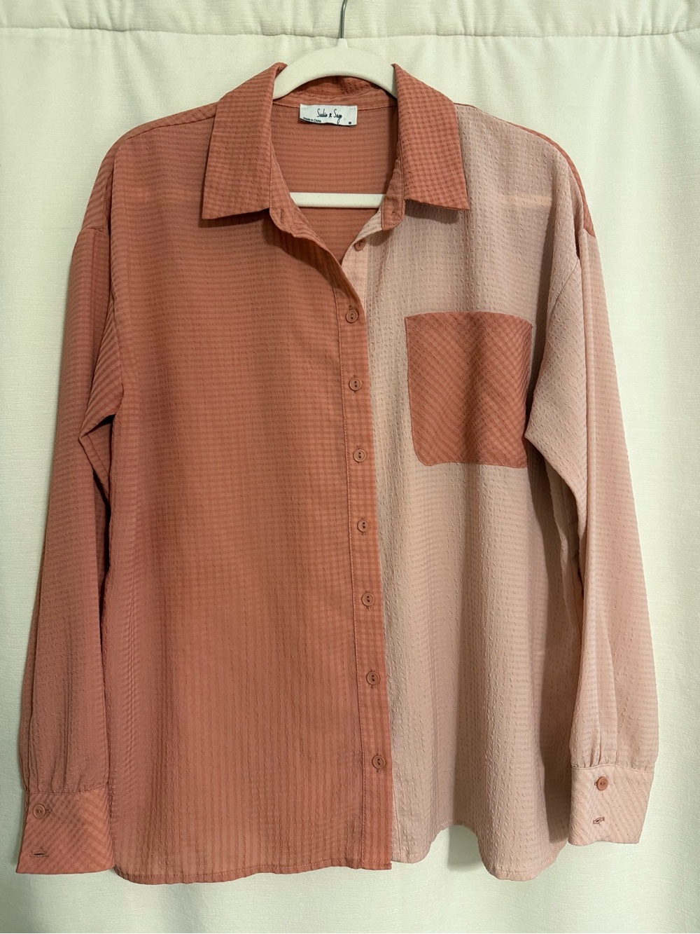 Sadie & Sage Two-Tone Rust and Blush Button-Down Shirt